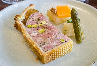 Vancouver-035 My first course is the duck pâté en croûte with pistachios and house-made pickles