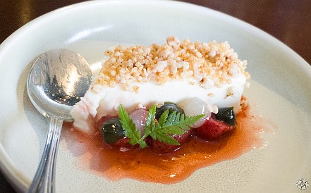 Vancouver-038 Dessert of crème fraîche panna cotta with berries and lemon balm