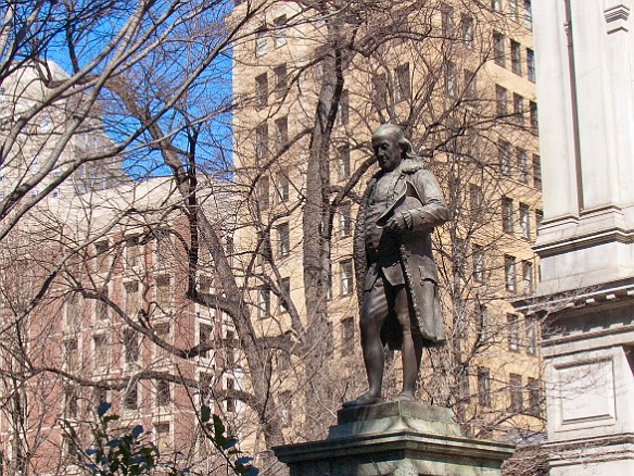 This statue of Benjamin Franklin is located near the site of the Boston Latin School, which was the first public school in America. Ben was born, baptized, and worked with his brother in Boston before he moved to Philadelphia. Mar 21, 2009 12:02 PM : Boston, Boston 2009-03