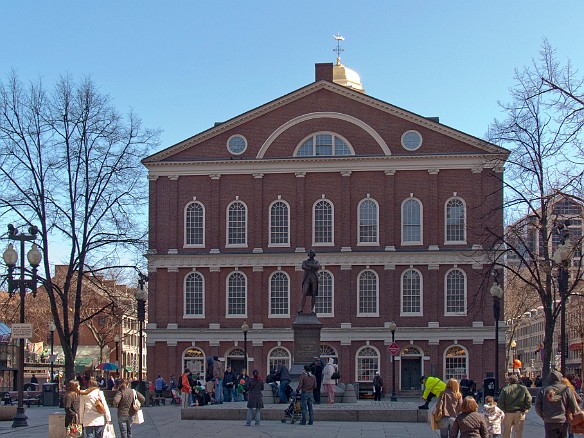 Faneuil Hall with the statue of Sam Adams in front of the West entrance. Mar 21, 2009 12:32 PM : Boston, Boston 2009-03