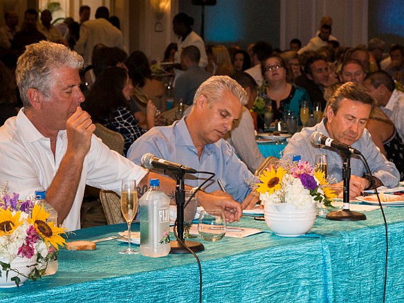 Sunday mid-day is the big champagne brunch and the final cook-off between amateur Caymanian chefs. The cook-off finals are judged by Tony Bourdain, Eric Ripert, and Daniel Boulud. Jan 19, 2014 2:09 PM : Anthony Bourdain, Daniel Boulud, Eric Ripert, Grand Cayman