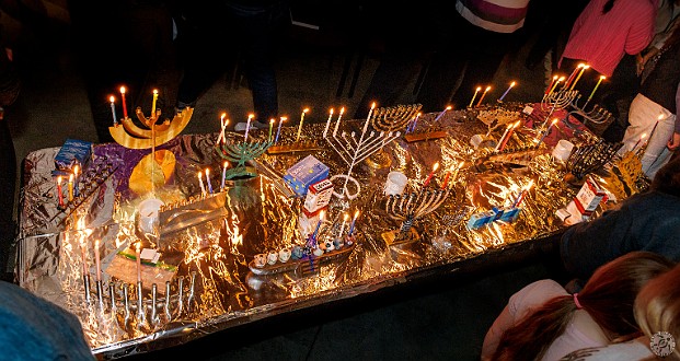Latkepalooza2023-023 Everyone brings their hanukkiah (Chanukkah menorah) which creates quite the holiday display 🕎