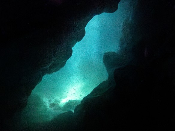 View from one cavern into another, sunlit from above May 16, 2016 12:26 PM : Denoise, Diving, Enhanced : Reivan Zeleznik