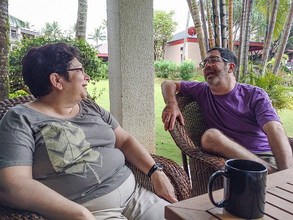 The islands are indeed small! It turns out that Rabbi Peter Schaktman, who had just married Deb and Mary, had come over to Kauai to officiate at a wedding and was also staying at Hanalei Bay Resort. So, some breakfast coffee and schmoozing on our lanai. May 18, 2016 9:08 AM : Maxine Klein, Peter Schaktman