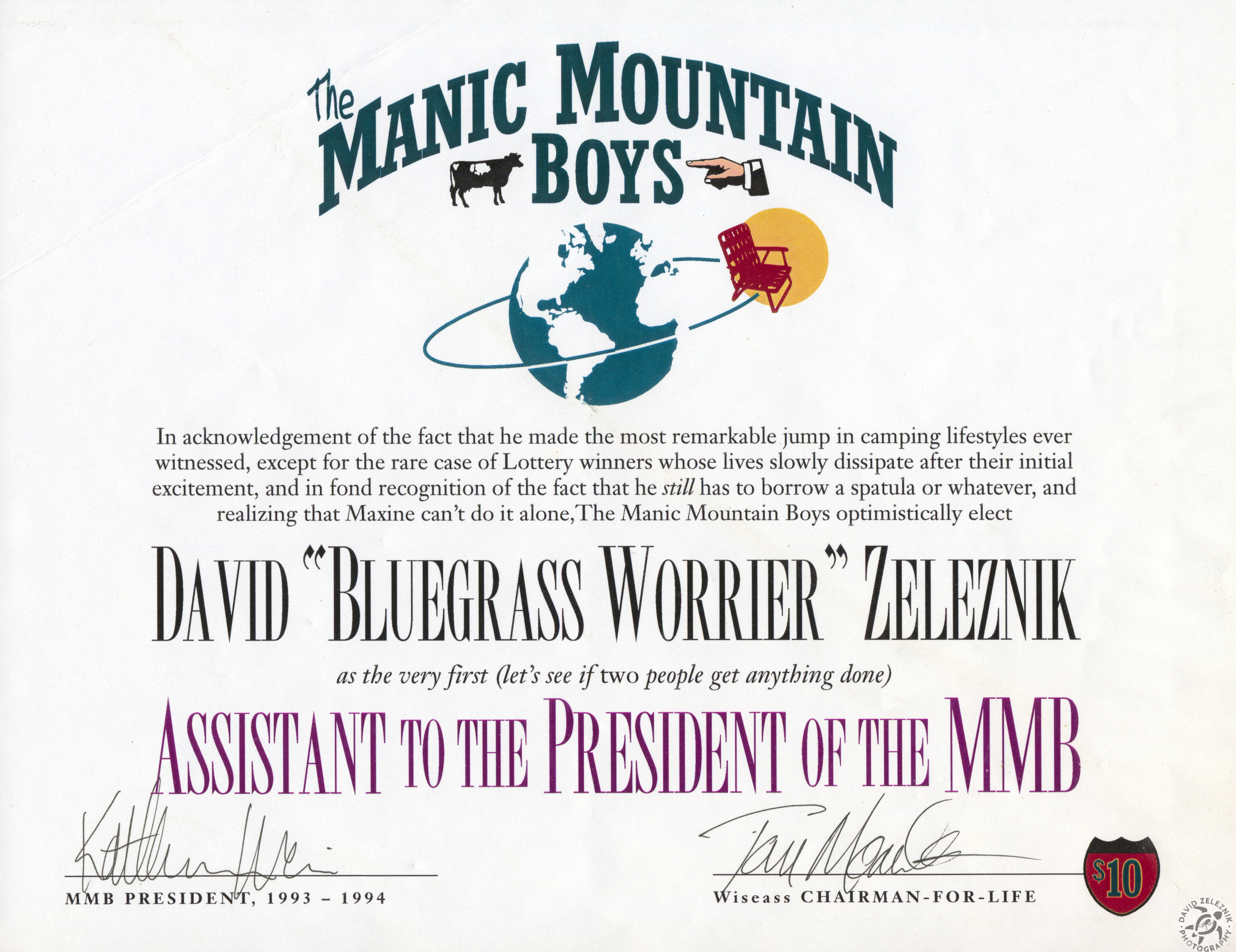 MMB-President-Assistant-1994-David-Zeleznik Signed 