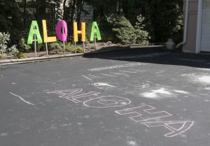 Aloha signs to the brunch in Myra and Reivan's back yard