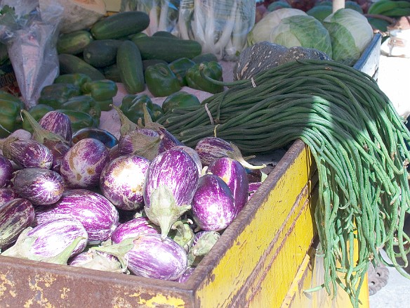 Bright eggplants and long beans Jan 10, 2009 10:30 AM : Antigua 2009-01