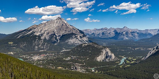 Banff-033 At 9836 ft. Cascade Mountain looms over Banff town, the Fairmont hotel is at the bottom-center.