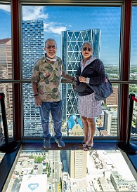 Calgary-018 Notice that Max was more than happy to take the picture of Karen and I, but couldn't bring herself to walk onto the glass floor.