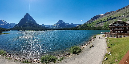 ManyGlacierHotel-012 The view from our balcony looking out over Swiftcurrent Lake with the main lodge of the hotel off to the right. Directly straight ahead is Grinnel Point and...