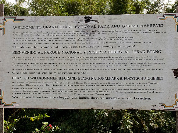 Next stop, Grand Etang National Park. Etang literally means "pond" in French, so we should not have been surprised by the awesome sight of this national treasure. The condition of the entrance sign gives yet another clue... Jan 14, 2010 12:10 PM : Grenada, SilverSea Caribbean Cruise 2010