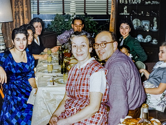 MyraReivan3rdAnniversary-001 Christmas Day 1958, which was my parents' 3rd anniversary, at my great uncle and aunt's apartment on the Lower East Side. They are in front- Florence and Sidney...