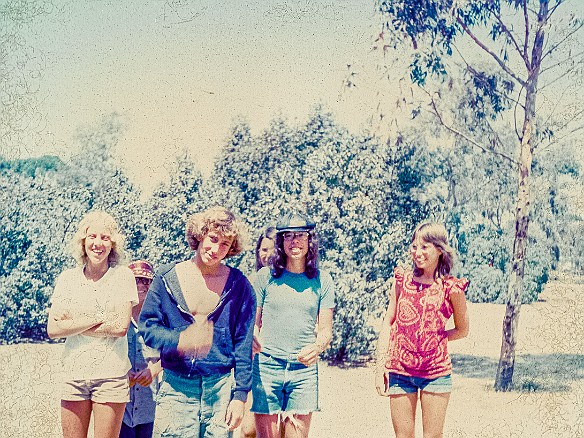 SanClemente1973-006 Joel Meskin, Deb in the background, and me, along with a couple of girls whose families were also camping at San Clemente