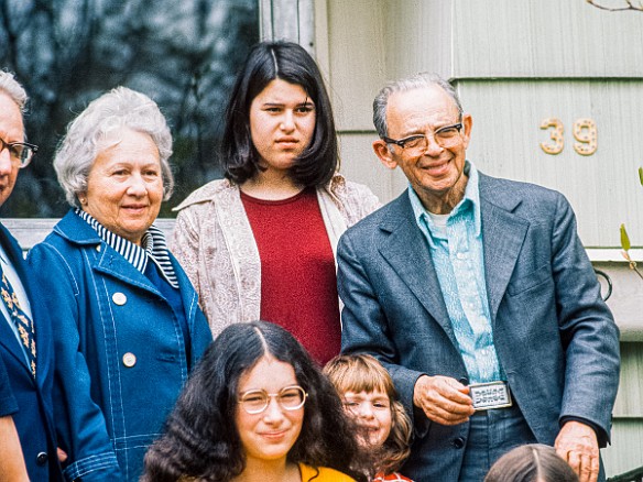 Deb BatMitzvah-018 Great-uncle Morris, grandma Pearl, Deb, and grandpa Ben Kipnis in back, my cousins Leslie and Janice Ebert in front