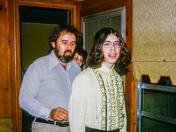 JuniorProm1974-001 Getting dressed for my junior prom wearing my daffodil-colored ruffled shirt