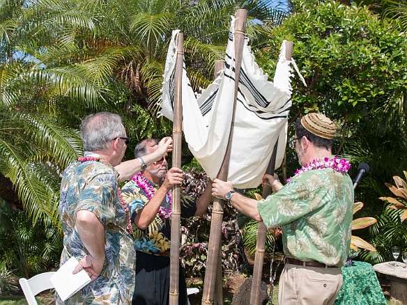 Jay, Craig, and Rabbi Schaktman prep the chuppah May 14, 2016 2:57 PM : Craig Washofsky, Jay Wilkowski, Peter Schaktman