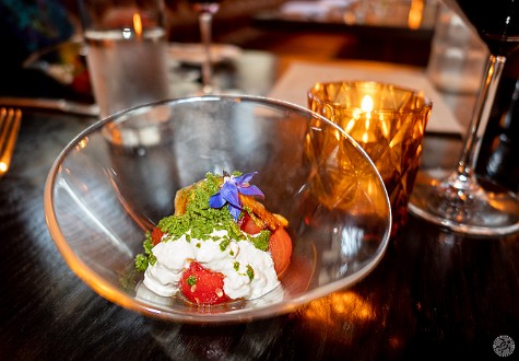 The Essex 2nd Anniversary Dinner-006 Tomato and watermelon topped with clotted cream and a basil granita