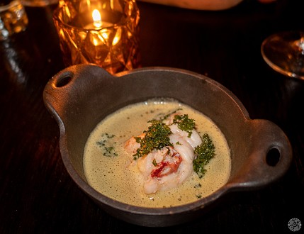 The Essex 2nd Anniversary Dinner-011 Lobster in a broth of its own coral, garnished with phytoplankton