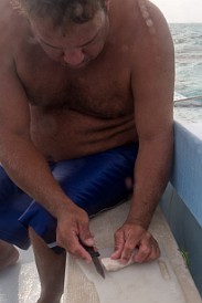 StingrayCity2012-044 Slicing up the conch for a makeshift ceviche