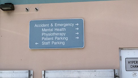 GrandCayman2012-008 More specifically, the emergency room at the public hospital. Good to know the hyperbaric chamber and the mental institute are right nearby if needed!