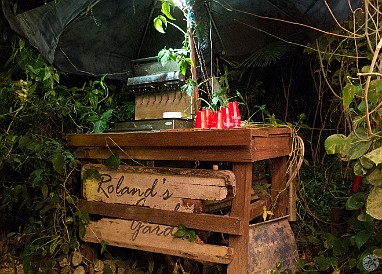 GrandCayman2012-021 Roland's Garden is in a former butterfly farm. Roland himself is an amiably crusty German and he has a beer garden in addition to the dining area.
