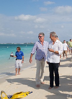 CaymanCookout2013Day1-010 Tony and Eric wondering aloud how they could possibly top José's entrance when they do their own demos