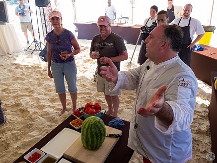 CaymanCookout2013Day1-023 José Andrés showing how to make watermelon / cherry tomato appetizers