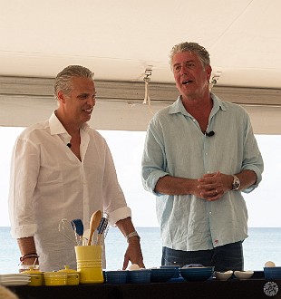 After returning from Rum Point back to the Ritz, we barely had time to relax before Eric and Tony started their comedy schtick on the beach Jan 19, 2013 3:35 PM : Anthony Bourdain, Eric Ripert, Grand Cayman