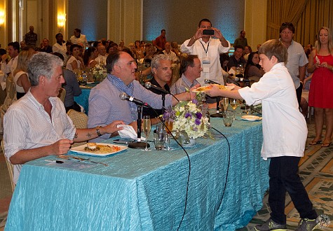 Delivering the goods to the panel of judges Jan 20, 2013 2:26 PM : Anthony Bourdain, Eric Ripert, Grand Cayman, José Andrés, Rainer Zinngrebe