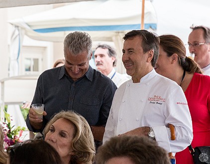 CaymanCookout2014Day1-027 Eric Ripert and Daniel Boulud are thoroughly enjoying Jose Andres' kickoff demo, and are furiously taking and comparing photos with their phones