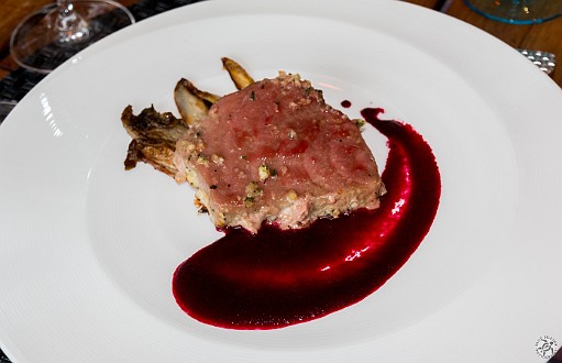 CaymanCookout2014Day1-060 Grilled tuna over endives with a beet/balsamic reduction