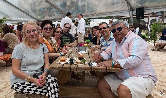CaymanCookout2014Day2-014 New friends LR: Marina Trejo (from Ridgefield, CT), Max, Carol (a personal chef from Winston-Salem), a couple from Eau Claire, WI, Dave, and Francisco Trejo...