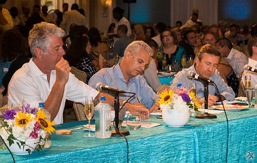 CaymanCookout2014Day3-009 Sunday mid-day is the big champagne brunch and the final cook-off between amateur Caymanian chefs. The cook-off finals are judged by Tony Bourdain, Eric Ripert,...