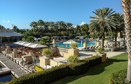 GrandCayman2016-003 View from our room at the Ritz Carlton overlooking the Andiamo restaurant, the boat dock, and one of the two pools