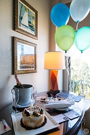GrandCayman2017-002 Max had birthday champagne, cake, chocolates, and balloons waiting for me in the room. I think I'll keep her...