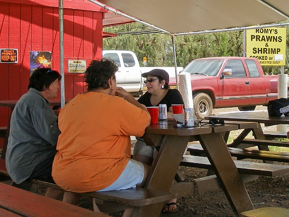 After a morning of hard work (so much for vacation!) we headed to Romy's shrimp stand for lunch May 13, 2008 1:23 PM : Debra Zeleznik, Mary Wilkowski, Maxine Klein, Oahu