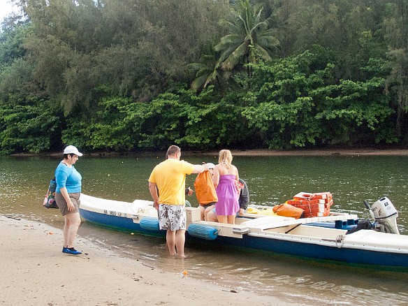 We load up into kayaks at the mouth of the Hanalei River, which take us out to the boat moored in the bay May 8, 2010 7:18 AM : Maxine Klein