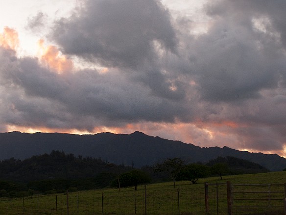 Driving back north on the Kapa'a Bypass late in the day, we encountered a beautiful sunset over the farmland and mountains May 14, 2010 7:06 PM : sunset