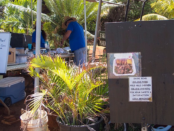 Really nothing more than a family farm's meager vegetable stand, but they have "da bes" grilled wild boar that "Reggie" hunts himself. Needless to say, a few plates were bought and served as snackage for a couple of days. May 13, 2012 7:13 AM : Kauai