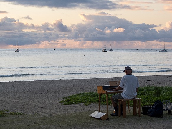 As the sun sets, this guy serenades the beach with his battery powered organ. Have no idea what the galoshes were about... maybe he knew of a tsunami warning that everyone else missed? May 14, 2012 6:58 PM : Spectrum Gallery, SpectrumGallery, SpectrumGalleryGoodMorningGoodNight2025, SpectrumGalleryGoodMorningGoodNight2025Candidate, SpectrumGalleryGoodMorningGoodNight2025Submission, SpectrumGalleryLetThereBeLove2024, SpectrumGalleryLetThereBeLove2024Candidate, sunset
