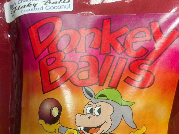 On our way home through Honolulu airport, we found these tasty treats in one of the gift stores. Mmmmm... Flaky Donkey Balls! May 26, 2012 2:43 PM
