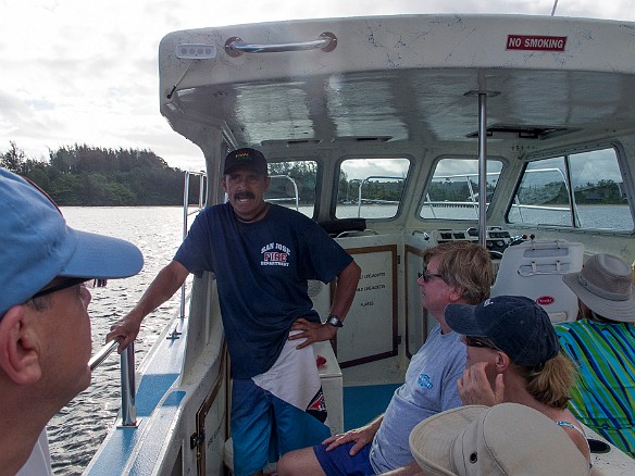 First, the safety briefing by Captain "Sam", where he explains how he tries his best to return to port with the same number of passengers as he takes out May 14, 2013 7:35 AM : Howard Berzon, Kauai