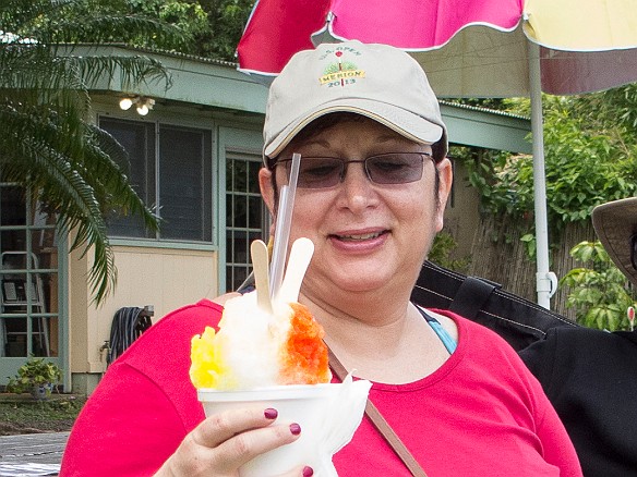 Max with li hing mui, pina colada, and lemon flavored shave ice over coconut macadamia nut ice cream and red azuki beans. Yummm! May 14, 2013 12:07 PM : Kauai, Maxine Klein, Rhona Berzon