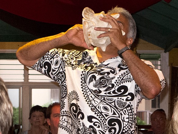 The luau at The Mediterranean Gourmet is once a week on Tues nights. The call to order is by Coppin Colburn blowing the conch shell. May 14, 2013 7:09 PM : Coppin Colburn