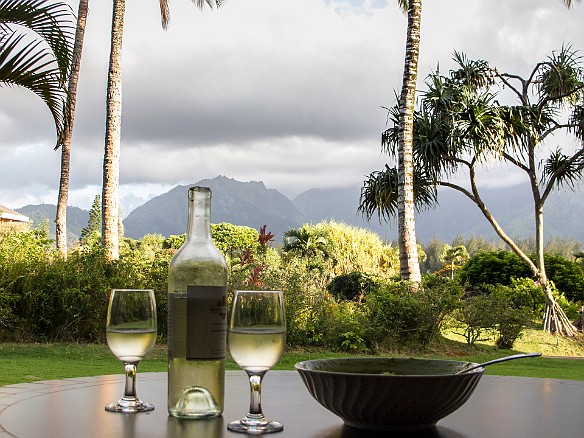 Nothing better than a bottle of wine and Max's homemade guacamole on our lanai for cocktail hour May 17, 2013 5:53 PM : Kauai