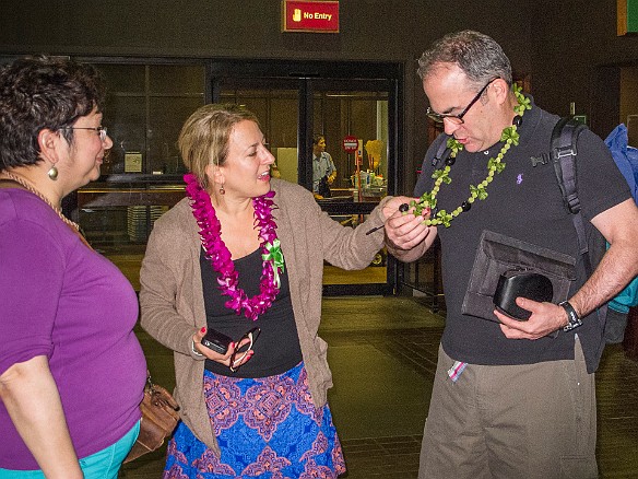 Saturday, Rhona and Howard left for the Big Island and our friends Bill and Courtney arrived from Tucson, greeted by us in Lihue with a plumeria lei for her and grape-seed / kukui nut for him May 18, 2013 12:01 PM : Bill Walter, Courtney Silk, Maxine Klein