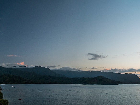 Despite the clearer skies vs. earlier in the week, we were still robbed of a true sunset. But the view over the bay from the St. Regis terrace was still pretty spectacular. May 17, 2014 7:07 PM : Kauai