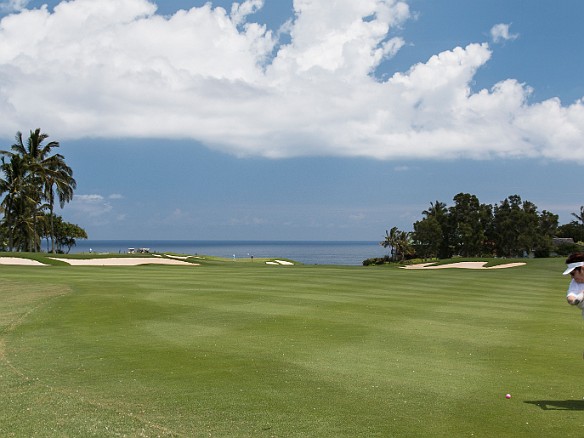 The 6th fairway heads North towards bluffs over the ocean May 22, 2014 11:22 AM : Kauai, Maxine Klein