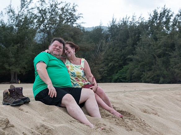 Bill and Becky enjoying the heavy surf at Lumahai Beach on Sunday afternoon May 10, 2015 5:04 PM : Becky Laughlin, Billy Laughlin, Kauai : Debra Zeleznik,David Zeleznik,Jawea Mockabee,Maxine Klein,Mary Wilkowski