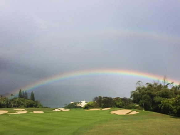 The next day, Maxine took this double-rainbow photo while golfing the Makai Course May 12, 2015 8:33 AM